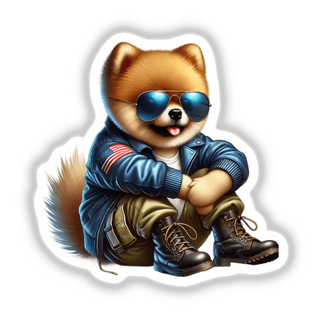 Patriotic Pomeranian in Aviator Sunglasses and Rugged Attire