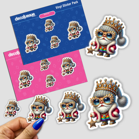 Bougie Santa Gnome Bling - Charming digital stickers featuring an adorned Santa gnome character with festive accessories, created by the talented designers at Decal Venue.