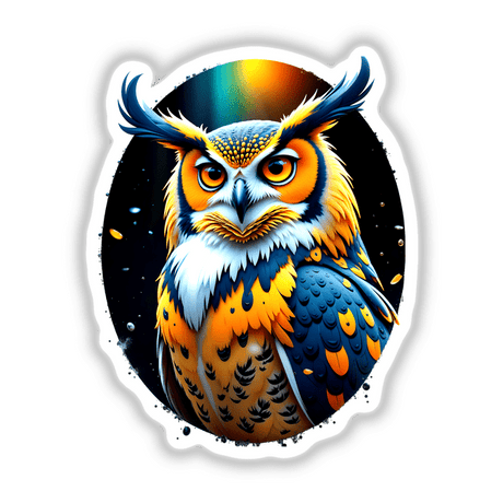 A Cool Hybrid Hawk Owl depicted in intricate detail, available as unique stickers or digital artwork, showcasing the owl's striking features, perfect for fans of wildlife-inspired art from Decal Venue.