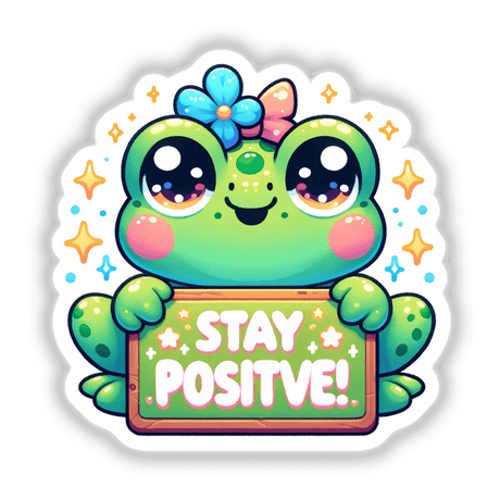 Frog Holding Stay Positive Sign