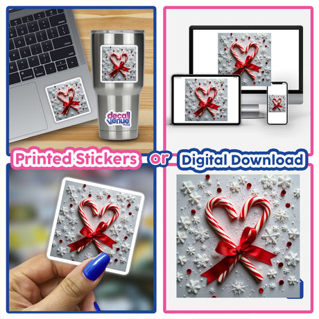 Candy Cane Envelope Seal Stickers – Sweet Holiday Stationery Seals featuring heart-shaped candy canes with a red bow, ideal for festive stationery embellishments.