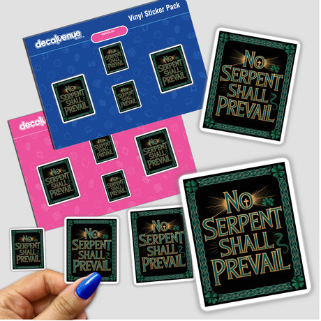 No Serpent Shall Prevail - Christian St. Patrick’s Day Sticker or Clipart featuring text design. Available as a vinyl sticker or digital artwork, highlighting unique typography for themed decor or projects.