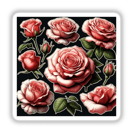 Beautiful Lush Roses: A cluster of detailed pink garden roses, perfect for Decal Venue's unique vinyl stickers or digital artwork collection. Ideal for adding floral elegance to any space.