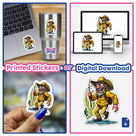 Collage of Papo de Pescador cartoon character stickers and digital artwork, featuring a man fishing and various related designs, available at Decal Venue.