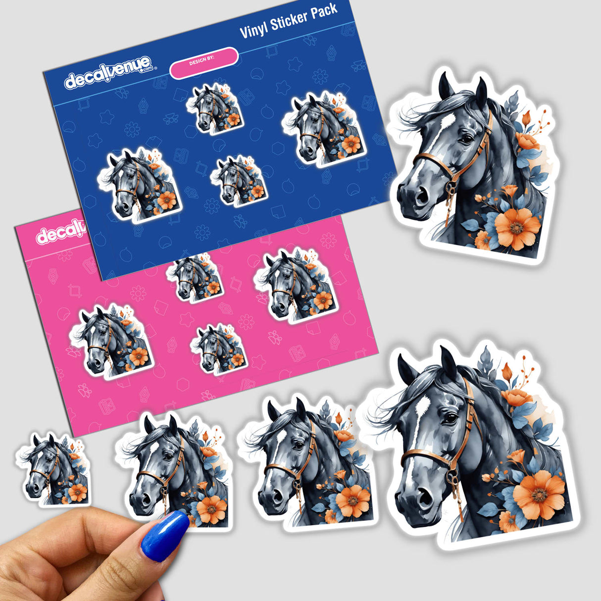 Horse Portrait Floral Accents PA13 sticker pack showcasing whimsical horse illustrations adorned with flowers.