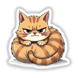 Cartoon Grumpy Striped Cat illustration depicting a frowning cat with distinct stripes, available as stickers or digital artwork.