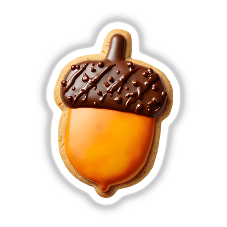 Acorn Shaped Cookie with Brown Cap and Golden Base, featuring a caramel topping and chocolate coating. Available as Stickers or Digital Artwork from Decal Venue.