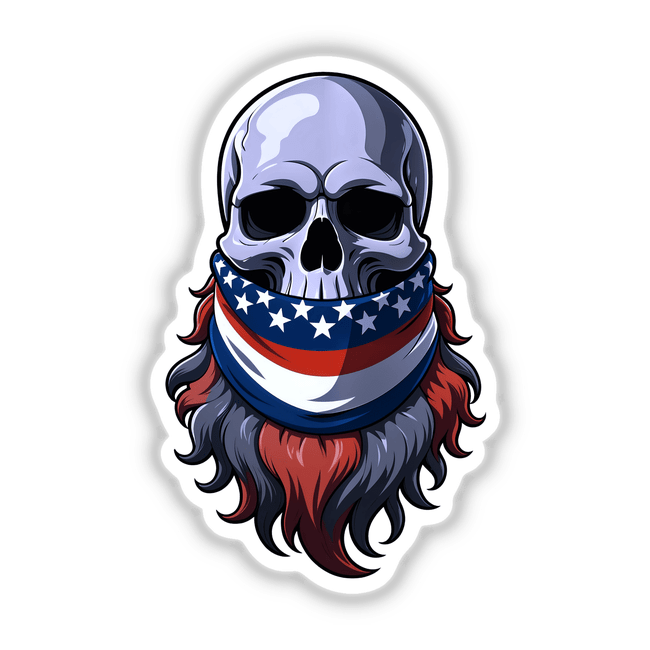 A Cool Skull With An American Flag Bandana featuring a bearded skull, adorned with a red, white, and blue bandana with stars, perfect as stickers or digital artwork.