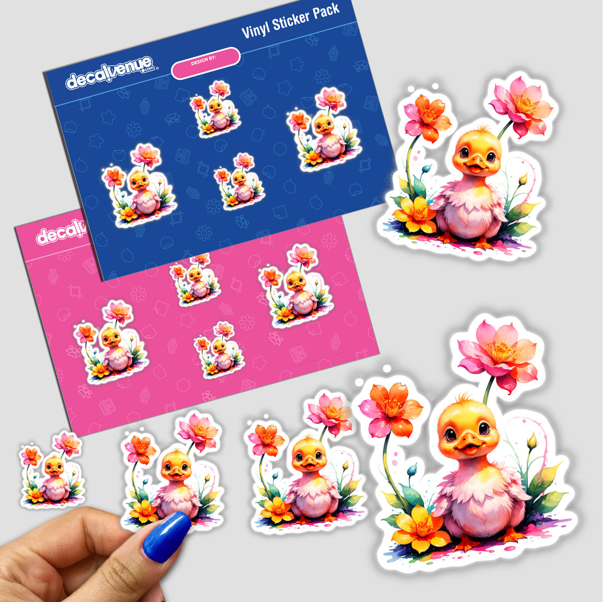 A Cute Baby Duck With Blooming Flowers sticker pack, featuring cartoon ducklings and floral designs, perfect for adding charm to crafts or digital projects.