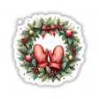 Pair of Mittens in a Christmas Wreath featuring holly leaves and ornaments, available as stickers or digital artwork, highlighting festive charm with intricate details.