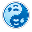 Ghost Yin Yang Blue sticker features a stylized yin yang symbol in blue and white, available in a sticker pack or as single pieces, perfect for unique decoration.