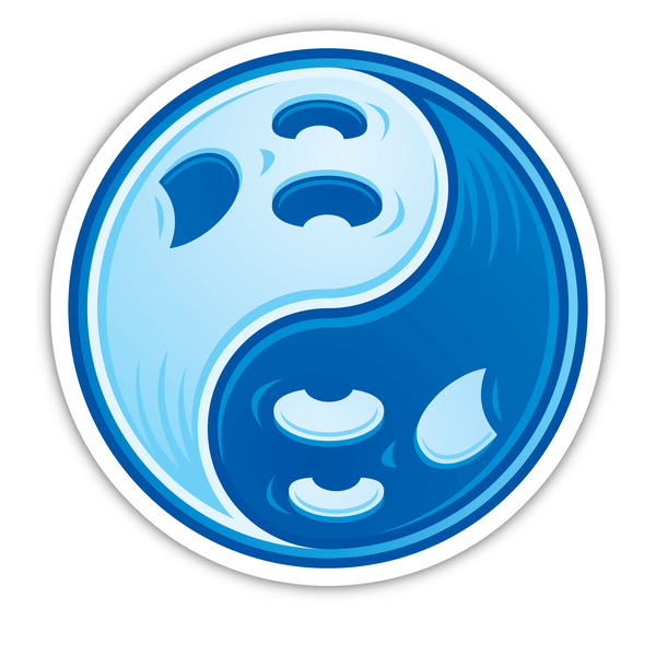 Ghost Yin Yang Blue sticker features a stylized yin yang symbol in blue and white, available in a sticker pack or as single pieces, perfect for unique decoration.