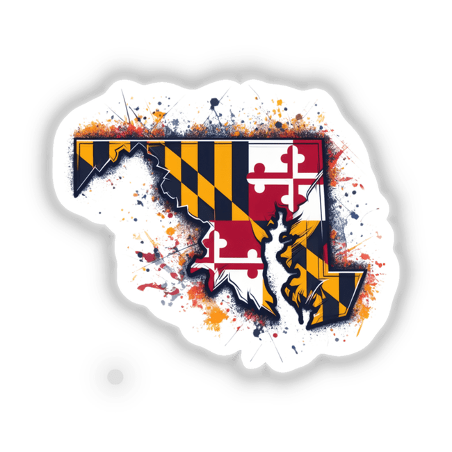 State Outline Maryland Flag I sticker or digital artwork showcasing Maryland's silhouette filled with its iconic flag design, offered by Decal Venue.