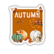 Autumn-themed sticker or digital artwork featuring pumpkins, pine cones, and flowers, ideal for seasonal decoration, available at Decal Venue.