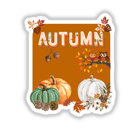 Autumn-themed sticker or digital artwork featuring pumpkins, pine cones, and flowers, ideal for seasonal decoration, available at Decal Venue.