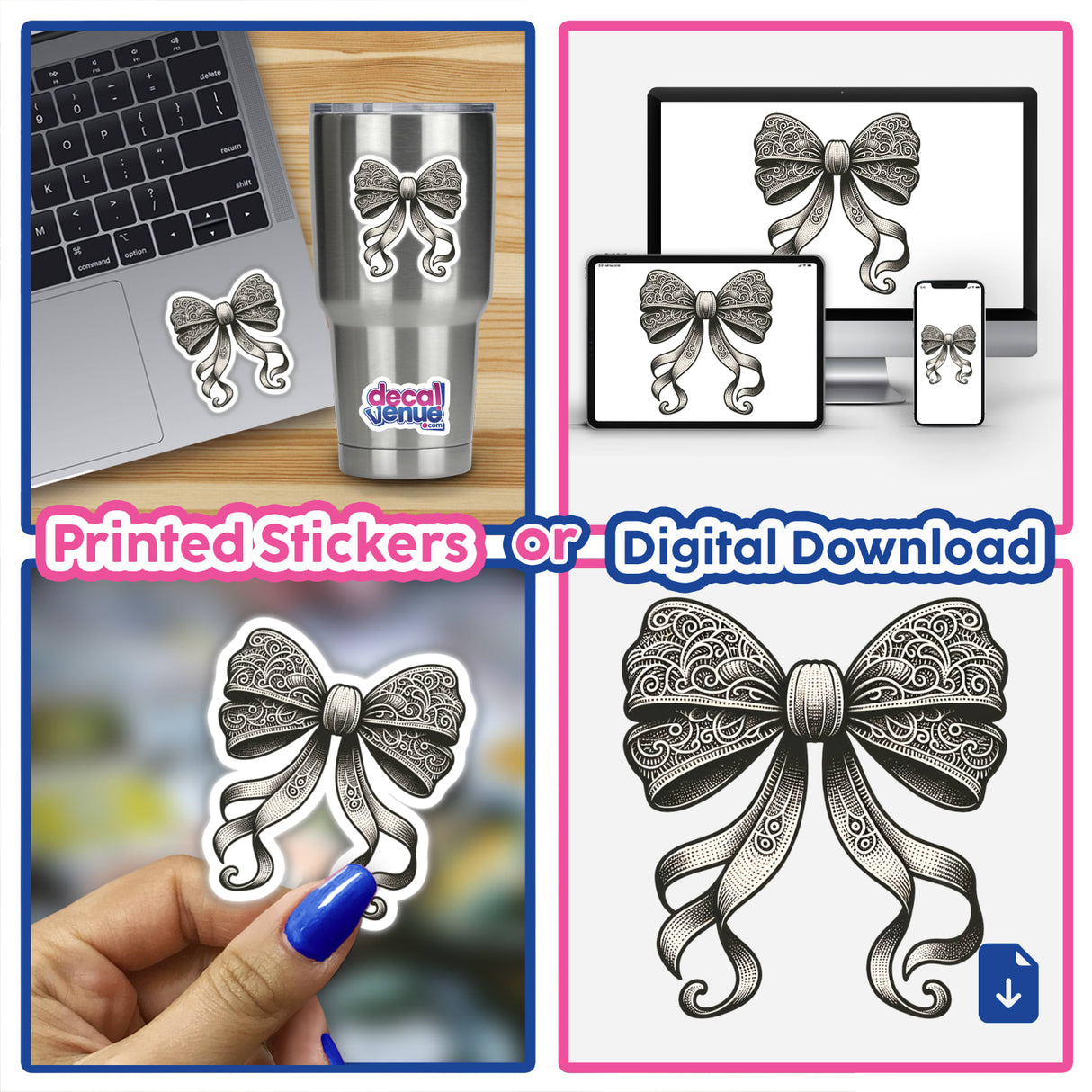 Ornate Bow Artwork - Digital Download or Printed Stickers for Decorative Use