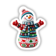 Snowman in Ugly Christmas Sweater: A cartoon snowman adorned with a festive sweater and hat, available as stickers or digital artwork. Perfect for holiday-themed decor from Decal Venue.