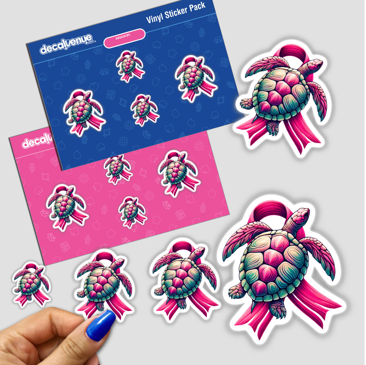 Turtle Pink Ribbon Breast Cancer stickers featuring colorful turtles adorned with pink ribbons, highlighting breast cancer awareness.