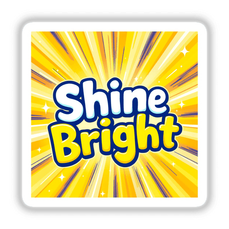 Shine Bright logo featuring bold blue text on a vibrant yellow background, available as unique stickers or digital artwork from Decal Venue.