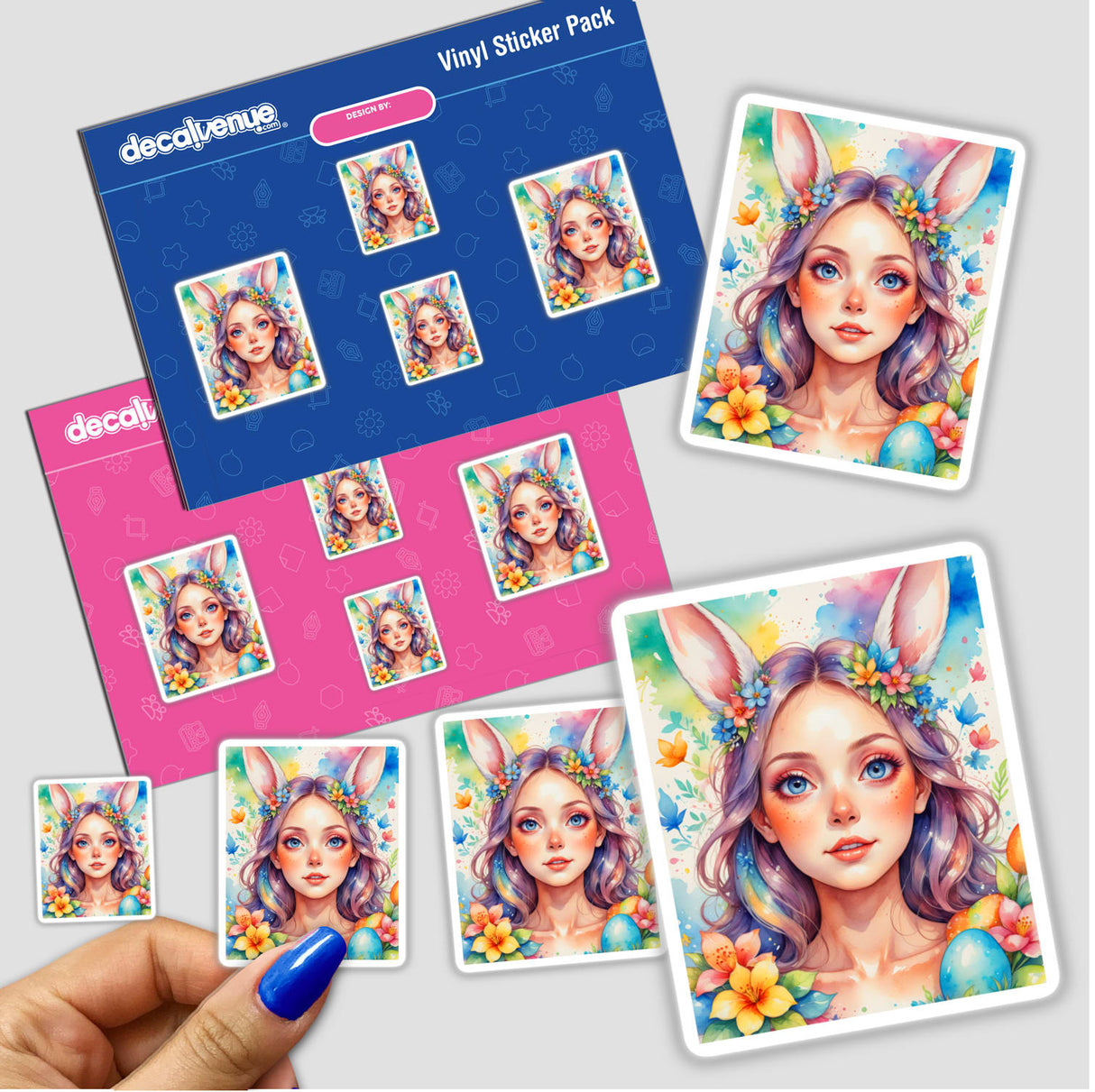 Cute Easter Bunny Girl sticker featuring a cartoon woman with bunny ears and flowers in her hair, capturing festive spring vibes, perfect for Easter celebrations.