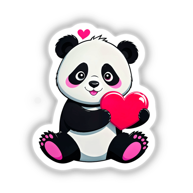 A Cute Panda Bear With Love Hearts depicted as a cartoon panda holding a heart, available as stickers or digital artwork, capturing the whimsical essence of Decal Venue's unique collection.