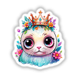 Royal Cutie: Big-Eyed Seal Wearing a Crown, surrounded by flowers and gems, available as stickers or digital artwork.