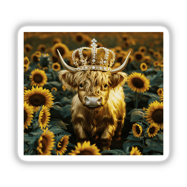 Golden Highland Cow Crown Sunflowers