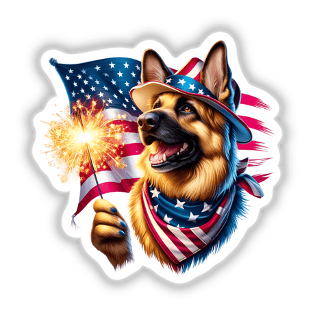 German Shepherd Dog Holding Sparkler 4th of July Patriotic