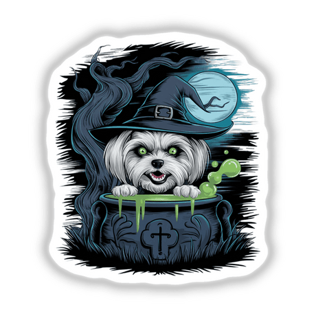 Playful Maltese Dog in Mystical Cauldron - Whimsical Digital Artwork