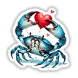 Watercolor Blue Crab Holding Heart II: A whimsical illustration of a blue crab delicately grasping a red heart, offered as unique vinyl stickers or digital artwork, reflecting Decal Venue's artistic flair.