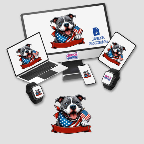 Patriotic Pitbull: American Pride Dog Artwork Available as Stickers or Digital Download