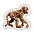 Carved Wood Monkey: A detailed wooden monkey sculpture, capturing a whimsical, artistic essence, available as unique stickers or digital artwork from Decal Venue's collection.