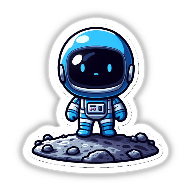 Cartoon of an astronaut on a planet, titled Spaceman, available as stickers or digital artwork from Decal Venue.