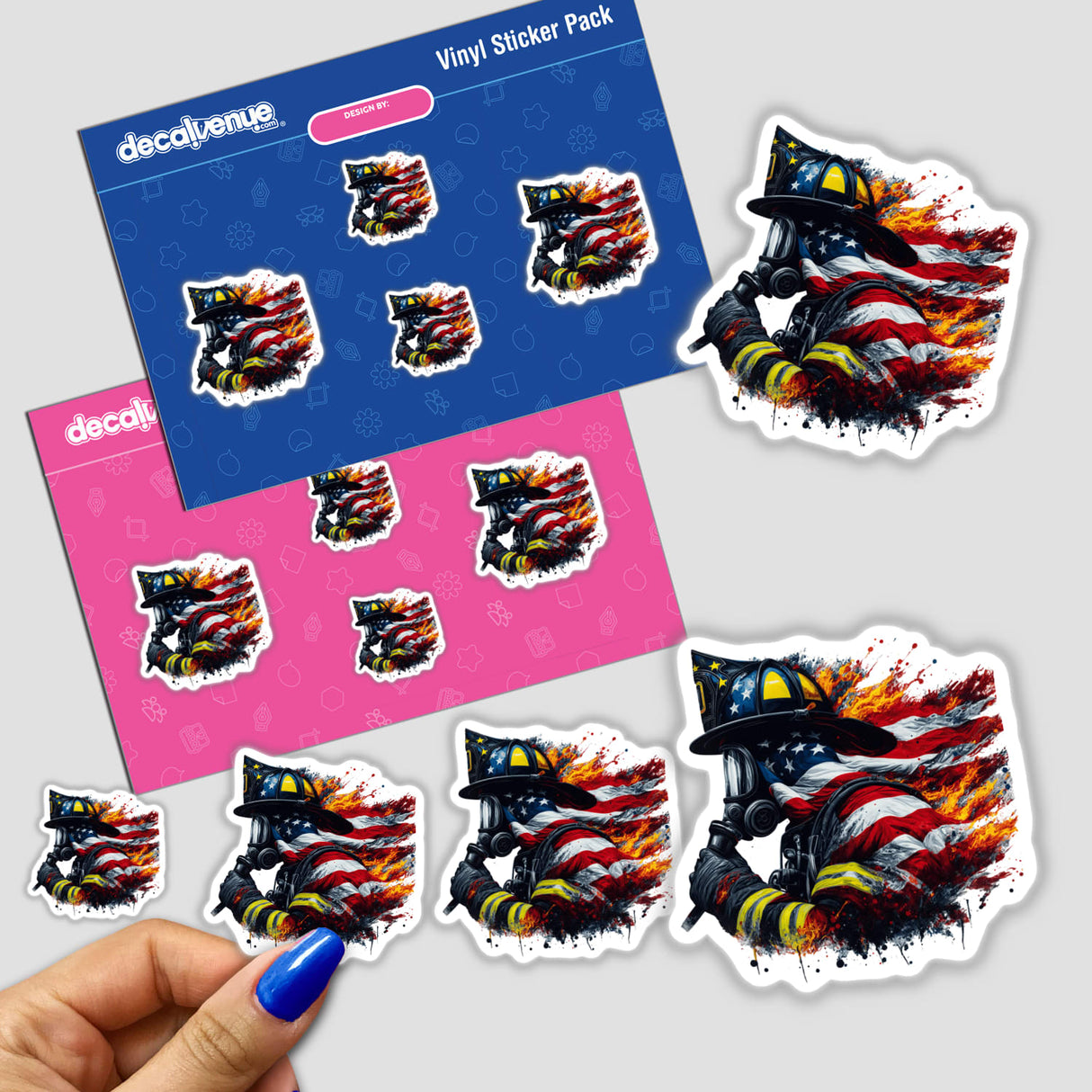 US American Flag Firefighter II digital stickers featuring firefighter gear and American flag motifs in a Decal Venue vinyl sticker pack.