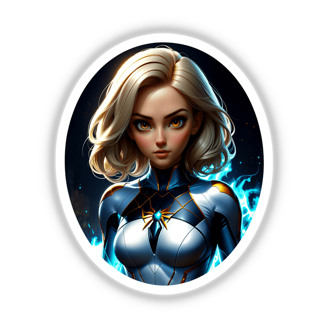 Cute Anime Superhero Girl cartoon, depicting a fictional female character, available as stickers or digital artwork from Decal Venue.