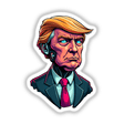 Futuristic President Donald Trump cartoon, featuring a man with a robot, available as stickers or digital artwork from Decal Venue.