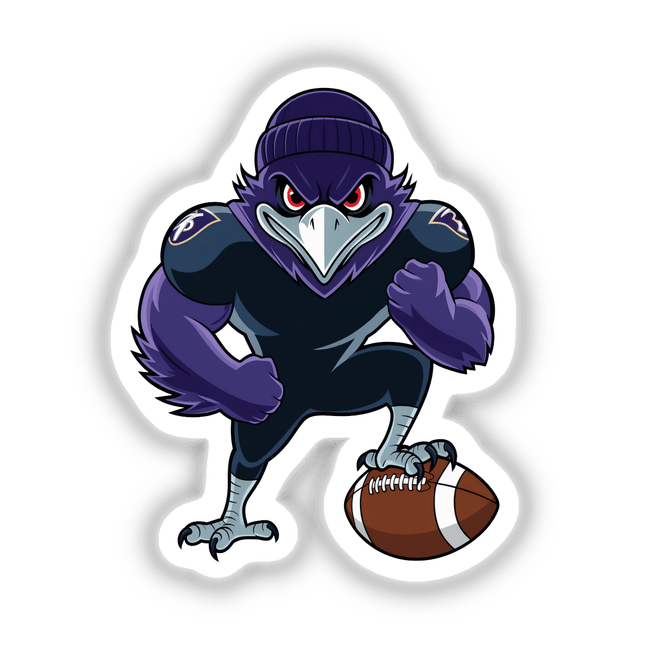 Purple Ravens Bird with Football: A cartoon bird clutching a football, available as stickers or digital artwork. Perfect for fans of unique illustrations at Decal Venue.