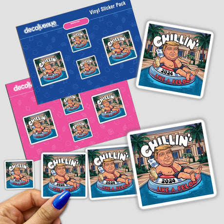 Trump Chillin' Like a Felon IV - Digital artwork sticker pack featuring Donald Trump in a relaxed pose, available for purchase on the Decal Venue online store.