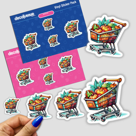 Colorful digital sticker pack with grocery cart designs from Decal Venue store, featuring a variety of produce-filled shopping carts.