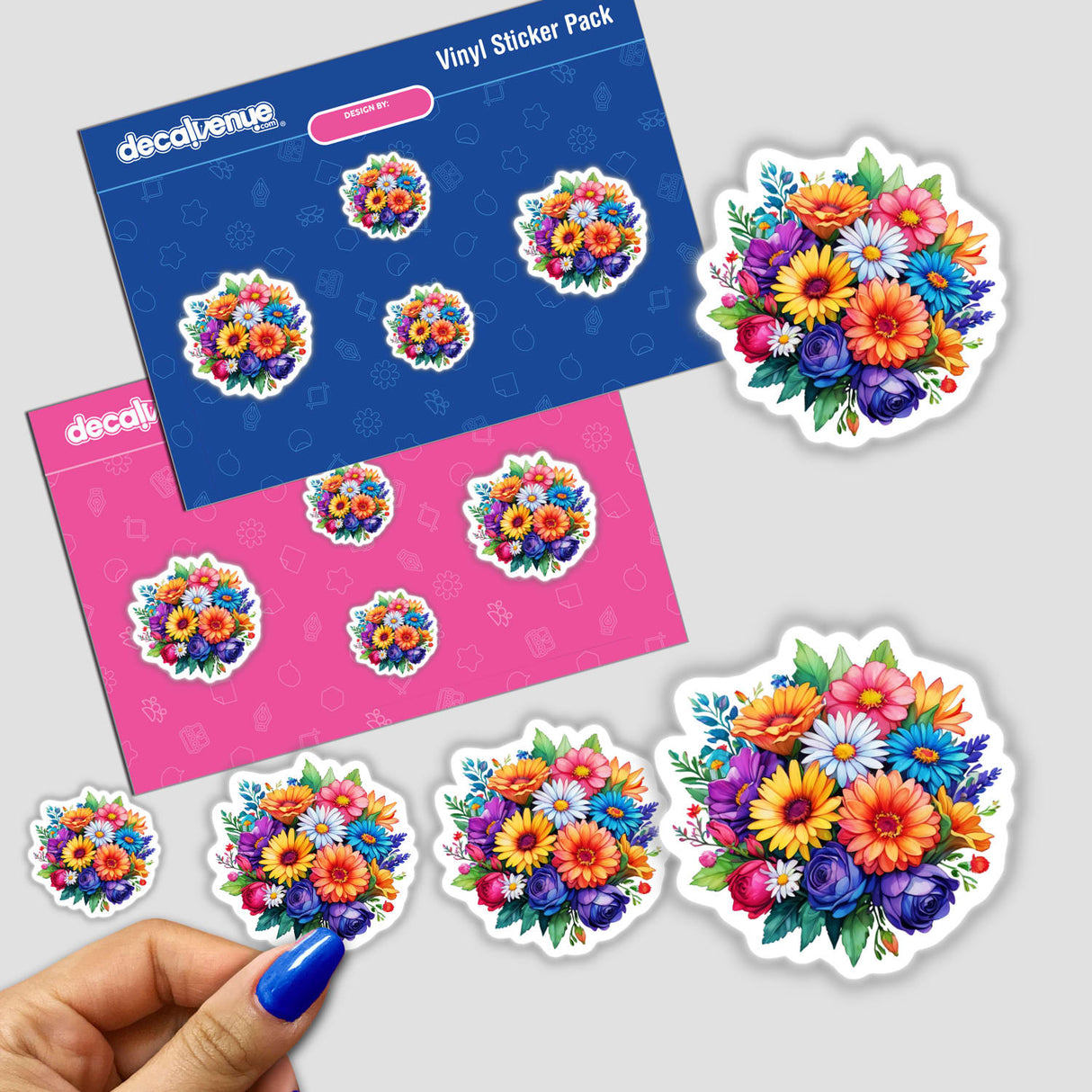 Stickers featuring a bouquet of flowers, available as physical stickers or digital artwork.