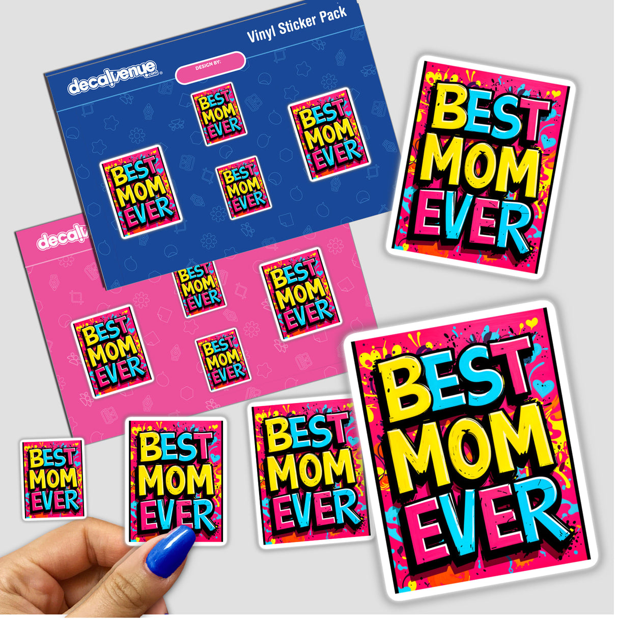 Best Mom Ever sticker featuring vibrant graphic design elements, showcasing text and playful motifs, available as a sticker or digital artwork from Decal Venue.