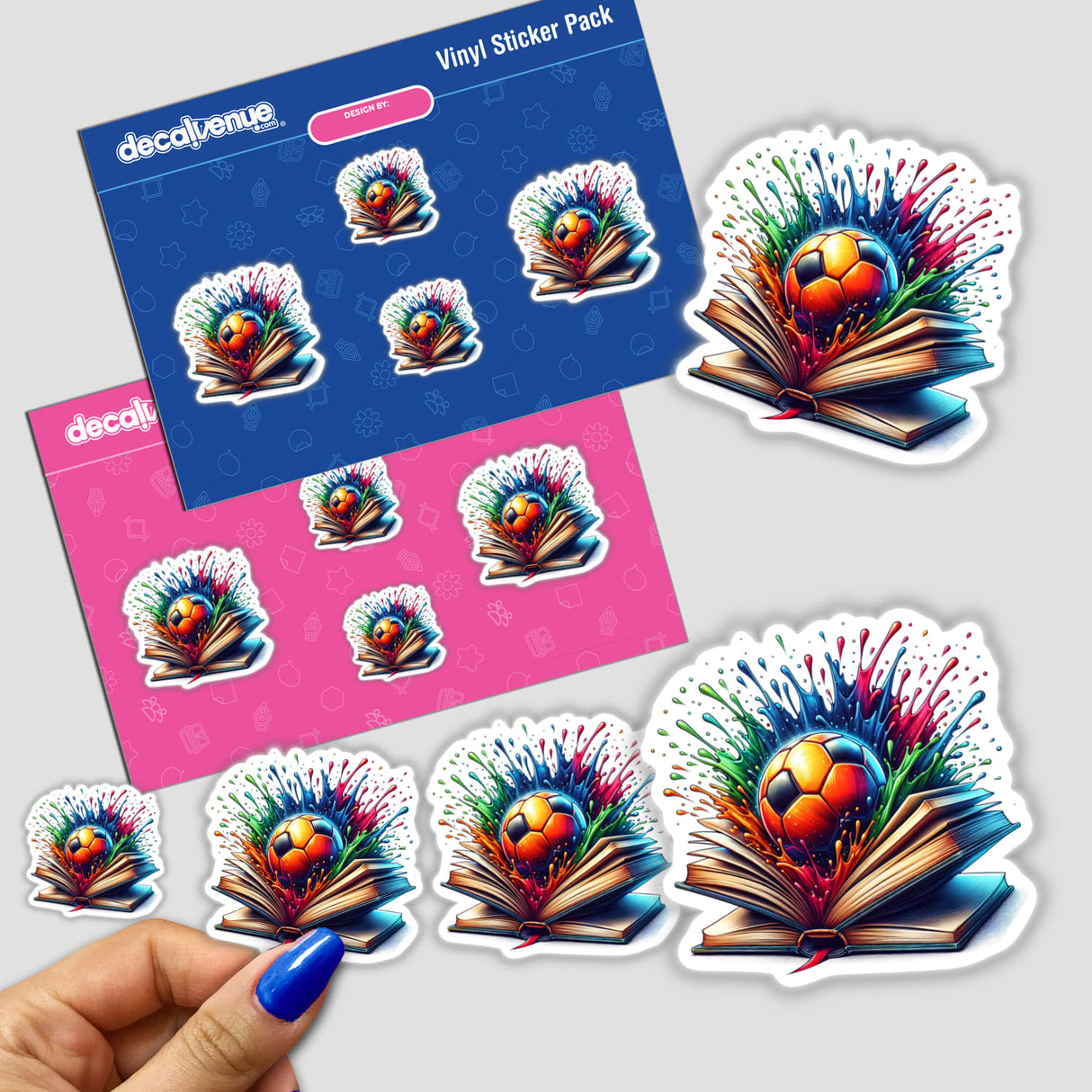 Soccer Ball Bursting from an Open Book with Colorful Splashes sticker, showcasing dynamic synergy between sports and literature, perfect for soccer enthusiasts and creatives.