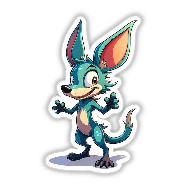 Cartoon depiction of Canine Fighter - K-9 Crusader, featuring a blue dog with big ears. Available as stickers or digital artwork from Decal Venue.