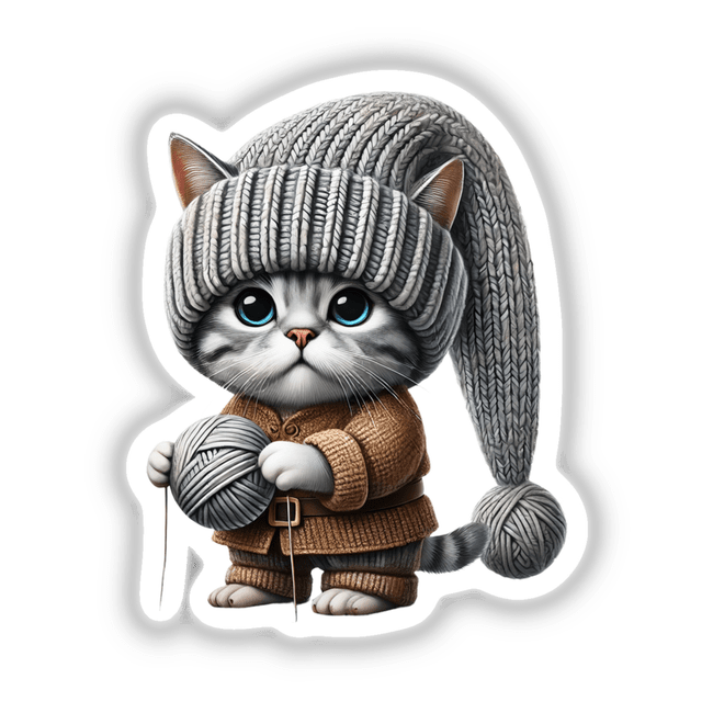 Adorable Cat Gnome Holding Yarn | Decal Venue