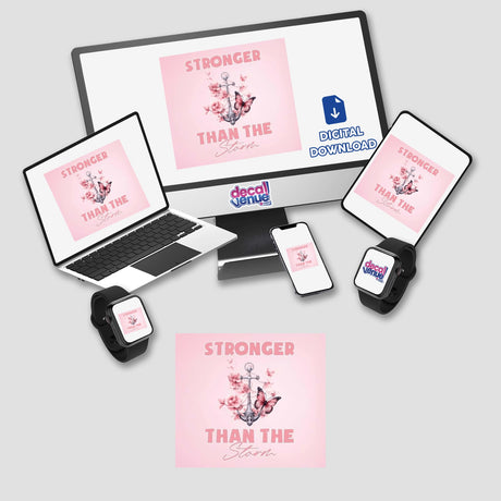 Gold Breast Cancer Series 16 featuring a laptop, smartwatch, phone, and mouse with digital artwork available as stickers or digital downloads.