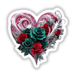 Pink Silver Heart with Red and Green Roses features a heart adorned with roses and swirling designs, available as stickers or digital artwork, reflecting Decal Venue's unique vinyl art offerings.