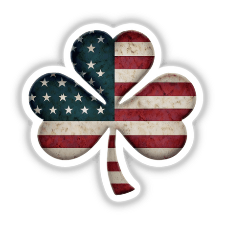 American Celtic Knot Shamrock design featuring red and white stripes with white stars on a blue background, available as stickers or digital artwork, representing a blend of patriotic and Celtic themes.