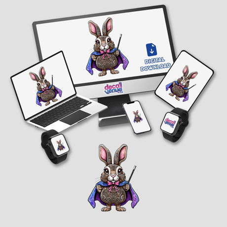 Magical Rabbit with Ornate Patterns and Wizard Accessories displayed on various digital devices, showcasing its versatility as stickers or digital artwork from Decal Venue.