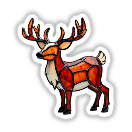 Reindeer Stained Glass Style sticker featuring a detailed glass deer with antlers, showcasing intricate stained glass artistry, available as unique stickers or digital artwork from Decal Venue.