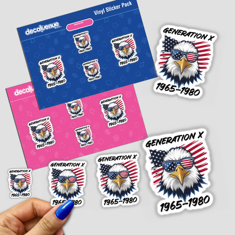 American Flag Eagle Generation X Gen X - Patriotic digital art stickers from Decal Venue featuring an eagle design with the American flag and text "Generation X 1965-1980".